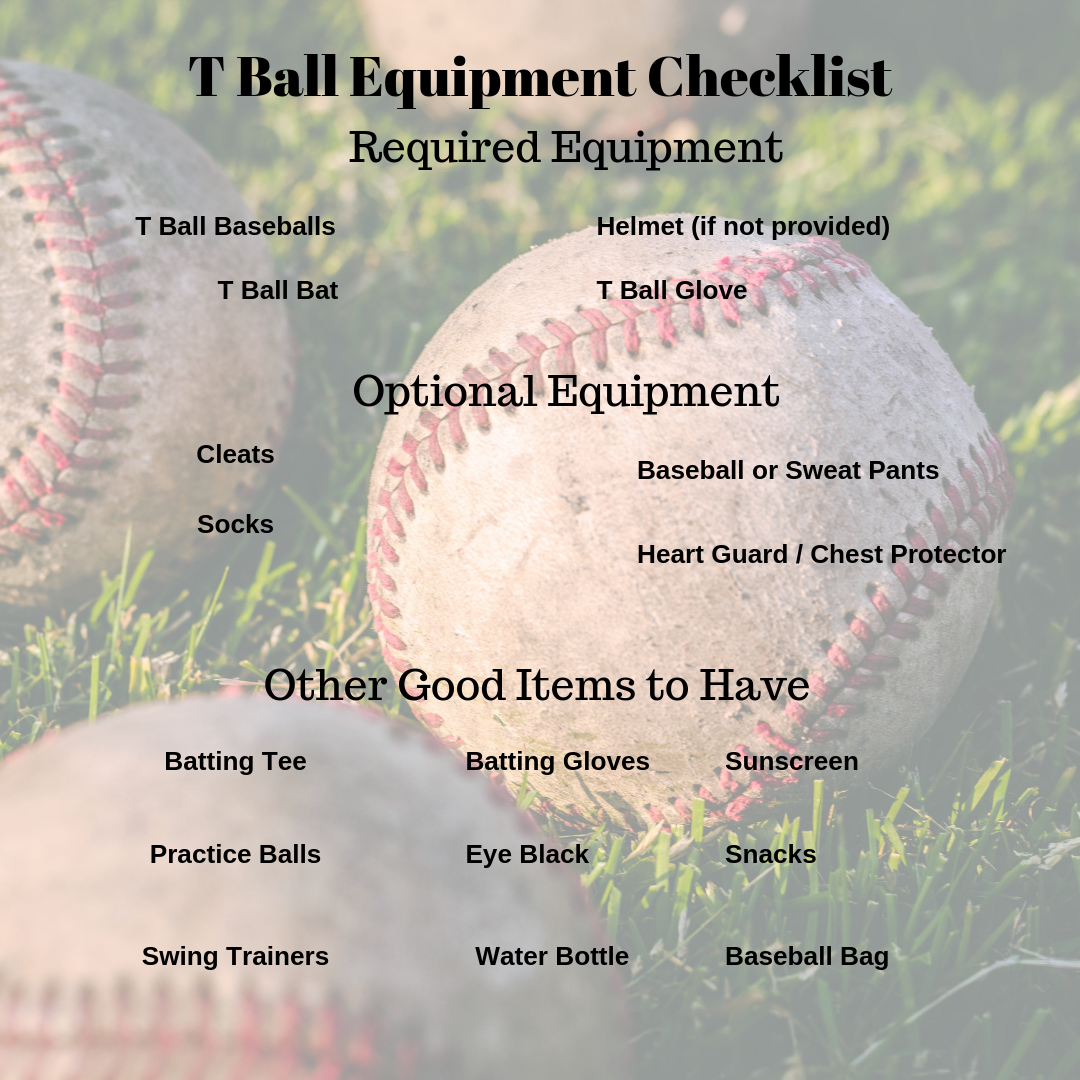 T Ball Equipment Checklist (summarizes all items mentioned in post)